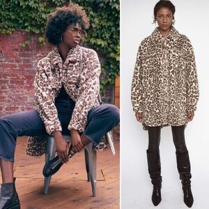 Stand Studio | Oversized Beige Leopard Sabi Coat - Size FR 38